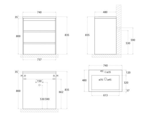 Тумба под раковину Art&Max TECHNO FAMILY-750-3C-PIA-BL 80х50 напольная цвет белый - фото 3