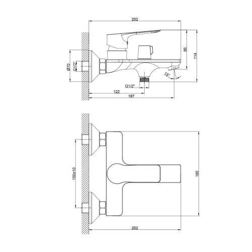 Смеситель для ванны Rossinka RS27 RS27-30 настенный хром - фото 2