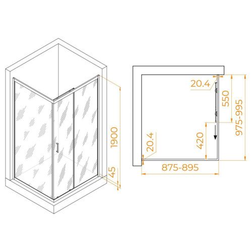 Душевой уголок RGW Passage 410824590-11 100х90 стекло прозрачное профиль хром без поддона - фото 2