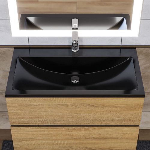 Раковина из искусственного камня Uperwood Self 4538341202 80х50 полувстраиваемая цвет черный - фото 3