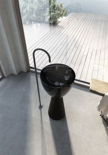 Раковина из полиэфирной смолы Abber KRISTALL AT2703Onyx-Black 50х50 напольная цвет черный без отверстий под смеситель - фото 3