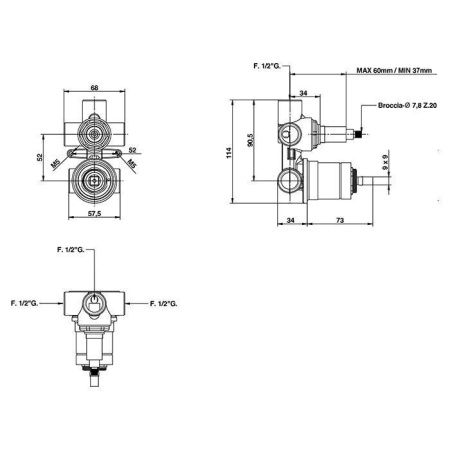 Внутренняя часть смесителя для душа на 3 выхода Bongio T Mix 97630003