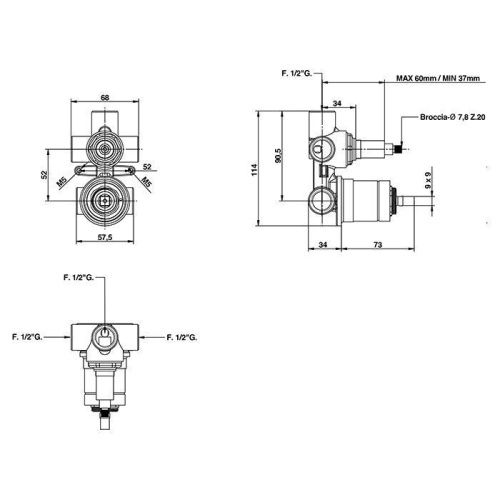 Внутренняя часть смесителя для душа на 3 выхода Bongio T Mix 97630003 - фото 2