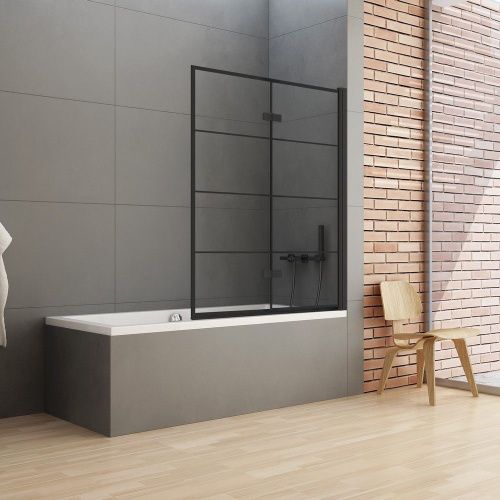 Душевая шторка на ванну New Trendy NEW SOLEO Black P-0050 100х140 стекло прозрачное профиль черный ориентация правая - фото 2