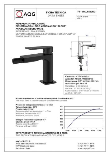 Смеситель AQG Alpha 01ALP200NG на биде черный - фото 2