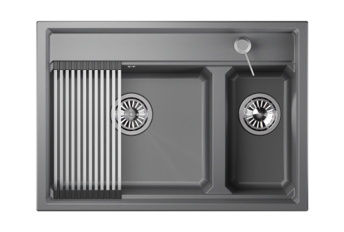 Кухонная мойка Granula Kitchen Space 7302, АЛЮМИНИУМ 75х50 цвет серый поверхность матовая - фото 2