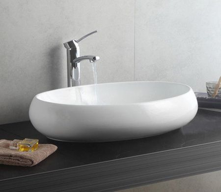 Раковина из сантехнического фаянса CeramaLux 9030A 60х40 накладная цвет белый без отверстий под смеситель