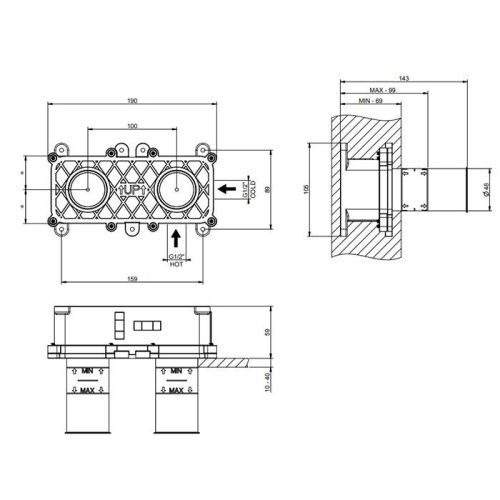 Встраиваемая часть настенного смесителя для раковины Gessi Anello 63397#239 - фото 2