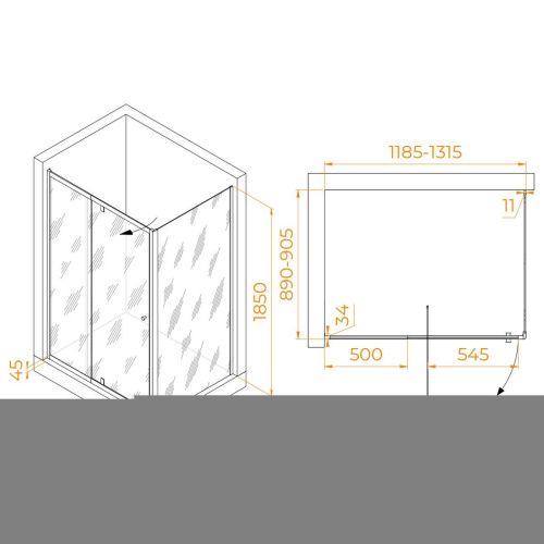 Душевой уголок RGW Passage 41084419-014 120х90 стекло прозрачное профиль черный без поддона - фото 2