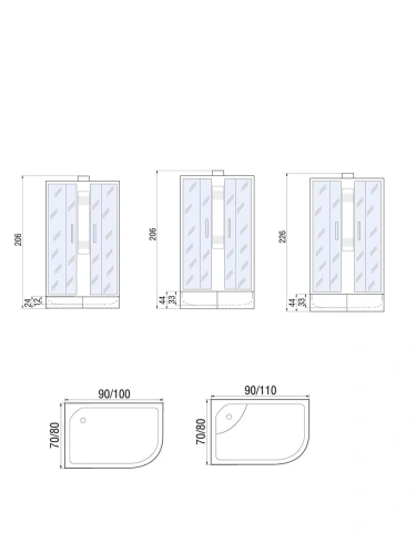 Душевая кабина River NARA 10000008787 100х80 четверть круга без крыши ориентация универсальная - фото 2