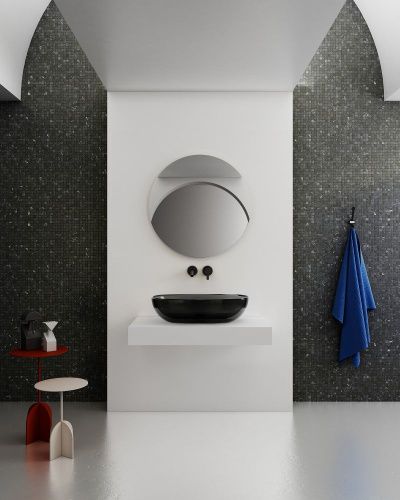 Раковина из полиэфирной смолы Abber KRISTALL AT2805Onyx 60х40 накладная цвет черный без отверстий под смеситель - фото 4