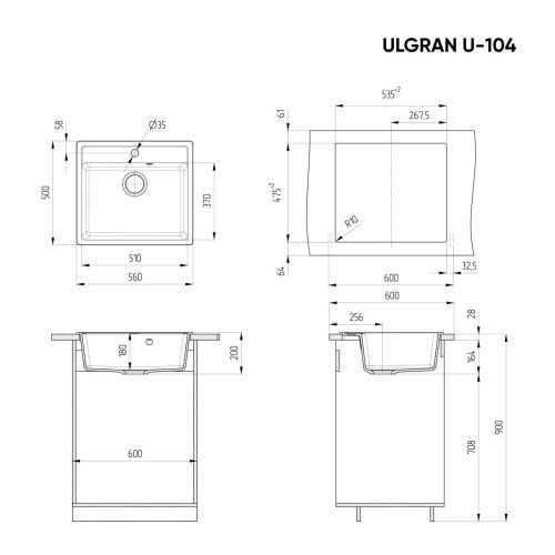 Кухонная мойка Ulgran Classic U-104-308 55х50 цвет черный - фото 2