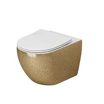 Унитаз подвесной Grossman Color GR-4411GWLS белый/золото с сиденьем микролифт безободковый каскадный смыв