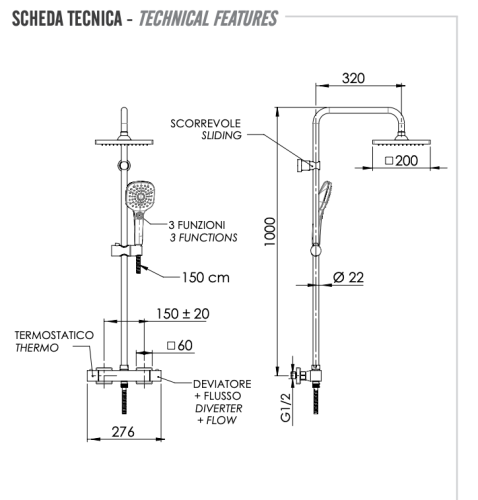 Душевая стойка Remer Absolute ST32X8CPSD25 настенная цвет хром с термостатом - фото 2