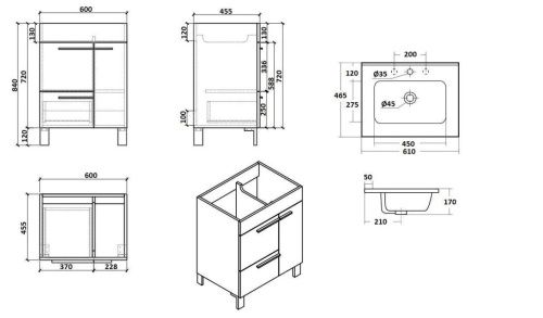 Тумба с раковиной Parly Gill Gill60 60х50 подвесная цвет серый - фото 5