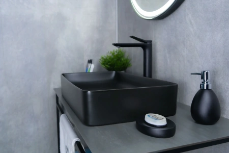 Раковина керамическая Gid Geométrico 53344 60х30 накладная цвет черный без отверстий под смеситель
