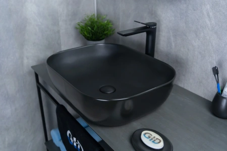 Раковина керамическая Gid Geométrico 53348 50х40 накладная цвет черный без отверстий под смеситель