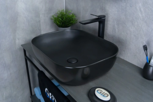 Раковина керамическая Gid Geométrico 53348 50х40 накладная цвет черный без отверстий под смеситель - фото 3