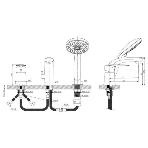 Смеситель Rossinka T T40-39 на борт ванны хром - фото 2