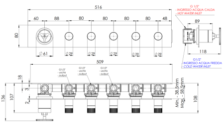 Смеситель для душа Remer Chrono CH98D5BG встраиваемый в стену золото