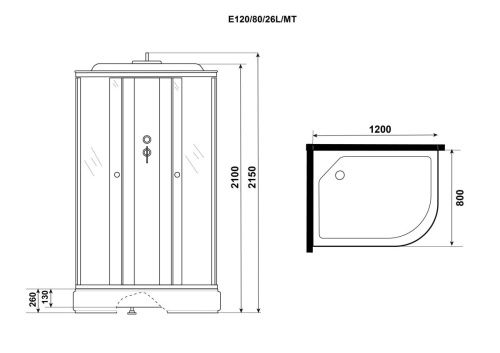 Душевая кабина Niagara Eco E120/80/26L/MT 120х80 асимметричная с крышей ориентация левая - фото 4