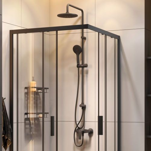 Комплект душевого уголка с душевой системой и аксессуарами Am.Pm Gem S WK93EP стекло прозрачное профиль черный без поддона - фото 4