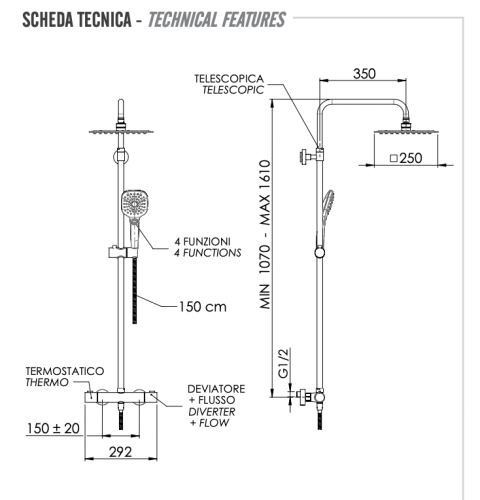 Душевая стойка Remer Elegance EQ32A8CPUFD25G настенная цвет хром с термостатом - фото 2