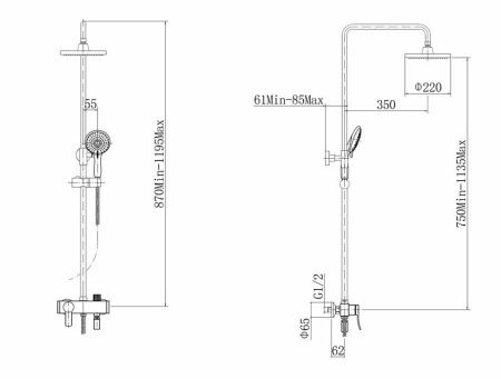Душевая стойка Fashun A2454 настенная цвет хром