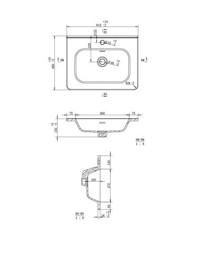 Раковина керамическая Uperwood Monica RMonica60wg 60х50 полувстраиваемая цвет белый - фото 2
