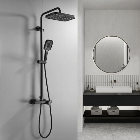 Душевая стойка Rose R1896H-6 настенная цвет черный с термостатом