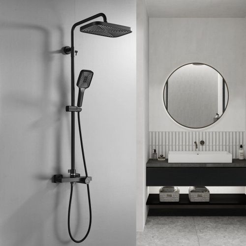 Душевая стойка Rose R1896H-6 настенная цвет черный с термостатом - фото 4