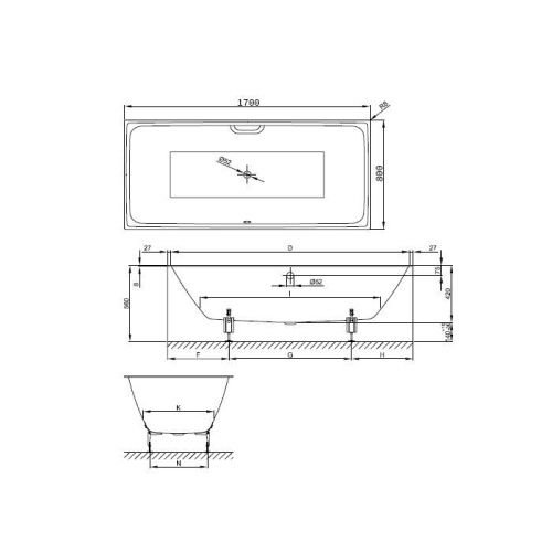 Ванна стальная Bette Loft 3171-000 170х80 встраиваемая прямоугольная без ножек - фото 2