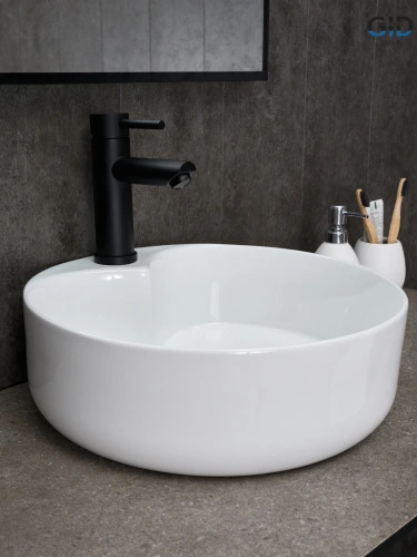 Раковина керамическая Gid Esfera 51208 40х40 накладная цвет белый 1 отверстие под смеситель - фото 2