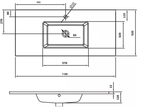 Раковина стеклянная Armadi Art NeoArt 852-110-B 110х50 полувстраиваемая цвет серый 1 отверстие под смеситель - фото 2