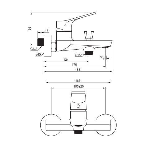 Смеситель для ванны и душа Damixa Merkur 401000300 настенный черный - фото 5