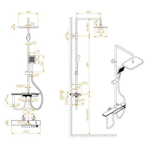 Душевая стойка RGW Shower Panels 51140135-03 настенная цвет белый с термостатом - фото 5