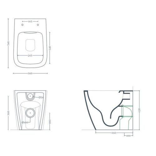 Чаша унитаза приставная Artceram A16 ASV007 17 00 цвет черный без сиденья каскадный смыв - фото 2