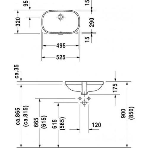Раковина керамическая Duravit D-Code 338490000 50 см встраиваемая цвет белый без отверстий под смеситель - фото 2