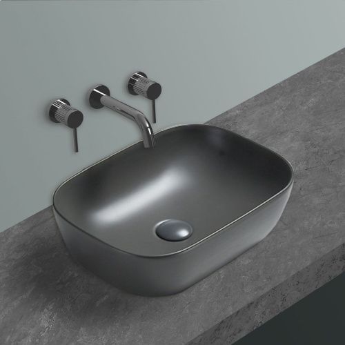 Раковина из сантехнического фарфора Vincea VBS-102MA 50х30 накладная цвет черный без отверстий под смеситель