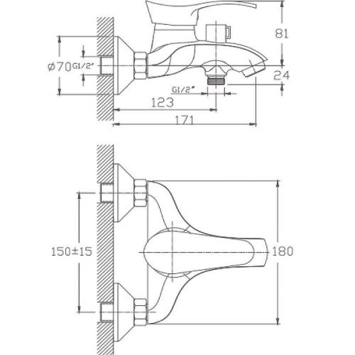 Смеситель для ванны и душа Haiba HB01 HB6001 настенный хром - фото 2