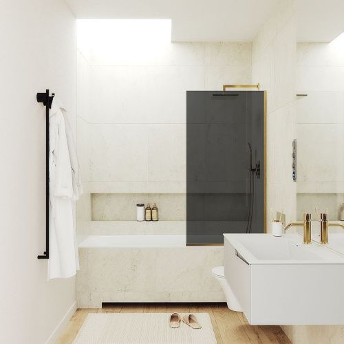 Душевая шторка на ванну Maybah Glass MGV-83-3у 90х140 стекло тонированное профиль золото ориентация универсальная - фото 2