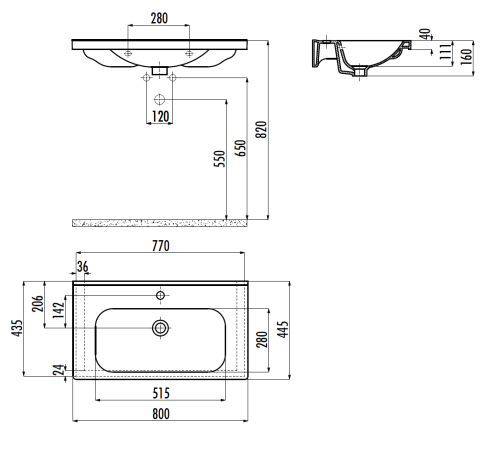 Раковина из сантехнического фарфора Creavit Eksen EK080-00CB00E-0000 80х40 накладная цвет белый - фото 2