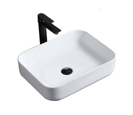 Раковина из сантехнического фаянса CeramaLux 9391 50х40 накладная цвет белый без отверстий под смеситель