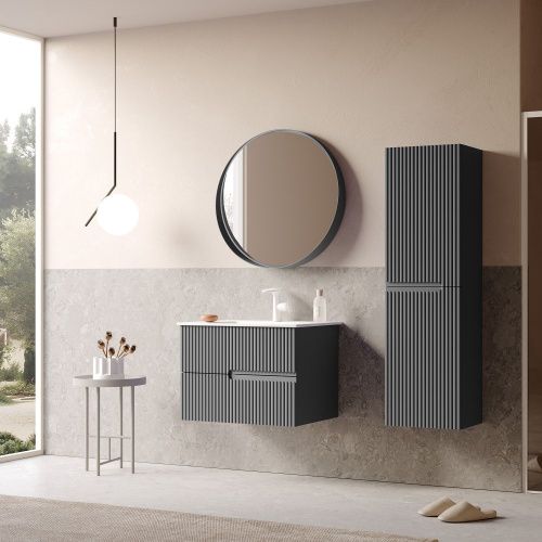 Тумба с раковиной Orka Moonlight 5003439 70х50 подвесная цвет черный - фото 3