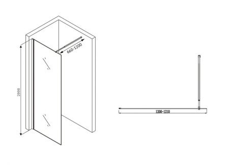 Душевая перегородка Abber Immer Offen AG61120B8 120х200 стекло прозрачное профиль черный