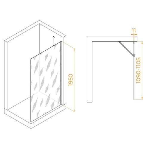 Душевая перегородка RGW Walk In 351010211-24 110х195 стекло матовое профиль черный - фото 2