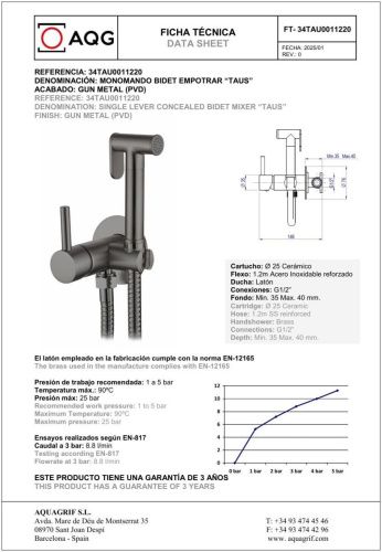 Гигиенический душ AQG 34TAU0011220 оружейная сталь - фото 2