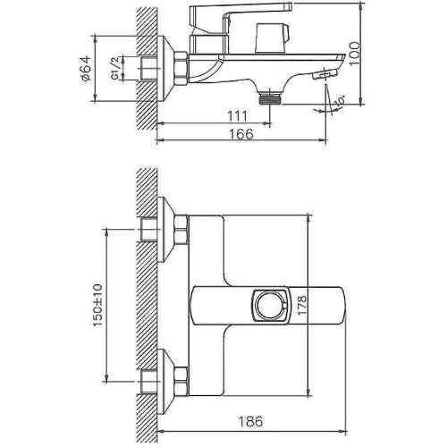Смеситель для ванны и душа Haiba HB176 HB60176 настенный хром - фото 4