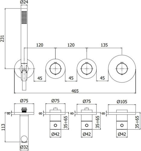 Смеситель для ванны с душем Paffoni Modular Box MDE000ST настенный нержавеющая сталь с термостатом - фото 2