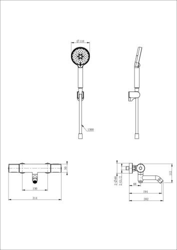 Смеситель для ванны Wonzon & Woghand Inn WW-A2006-A1-MW настенный белый с термостатом - фото 2